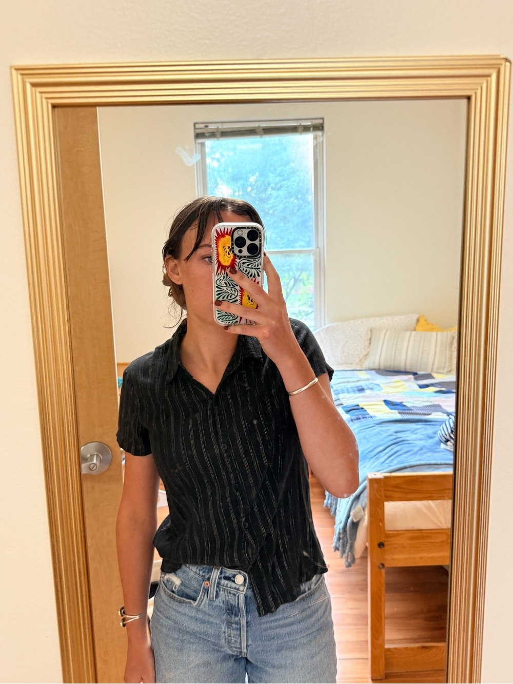Brandy Melville Black Pinstripe Button Down Shirt